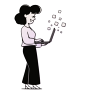 Illustration einer stehenden Frau die in ihren Laptop tippt