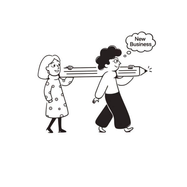 Illustration einer Frau und eines Mannes die eine Art Pfeil auf den Schultern tragen in Richtung Neues Unternehmen