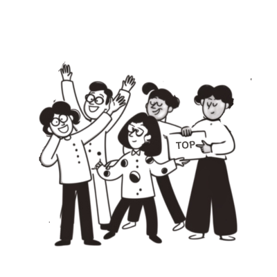 Illustration einer Gruppe fröhlicher Charaktere