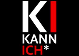 Zu sehen ist das Logo des Unternehmens KI kann ich auf schwarzem Hintergrund