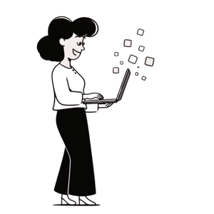 Illustration einer stehenden Frau mit einem Laptop