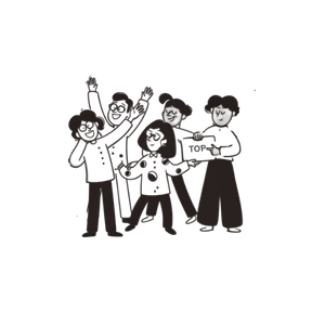 Illustration von verschiedenen Personen die auf eine Tafel deuten auf der TOP draufsteht