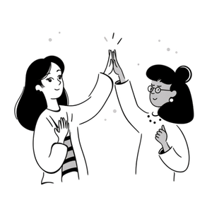 Illustration von zwei Damen die sich gegenseitig in die Händeklatschen High Five